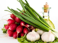 Green Vegetables And Bottle Of Oil Royalty Free Stock Images Green Vegetables And Bottle Of Oil Royalty Free Stock Images