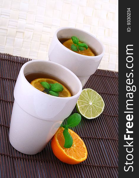 Tea with fruits and fresh mint