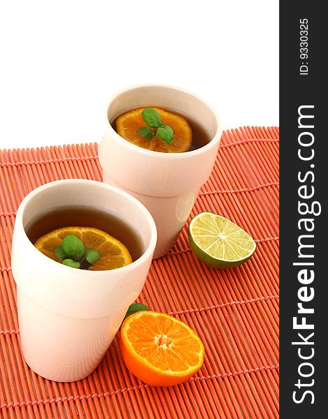 Tea with fruits and fresh mint