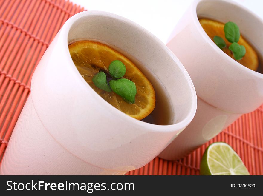 Tea with fruits and fresh mint