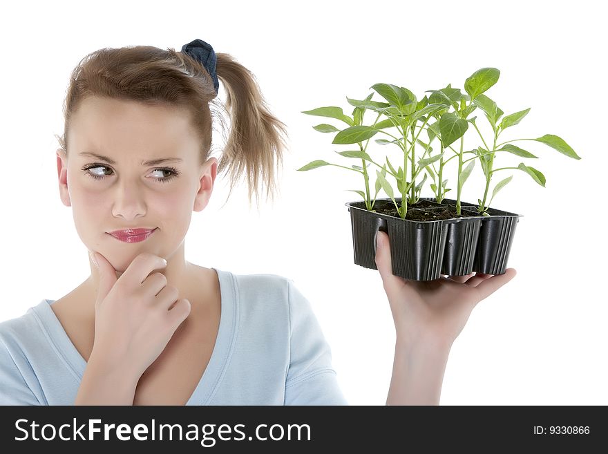 Girl Holding Young Plants