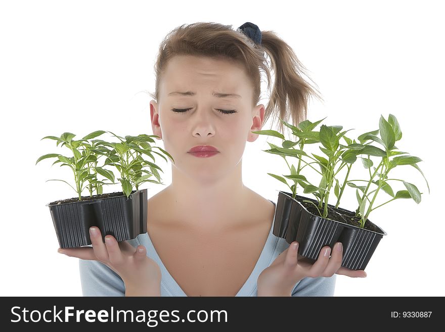 Girl Holding Young Plants