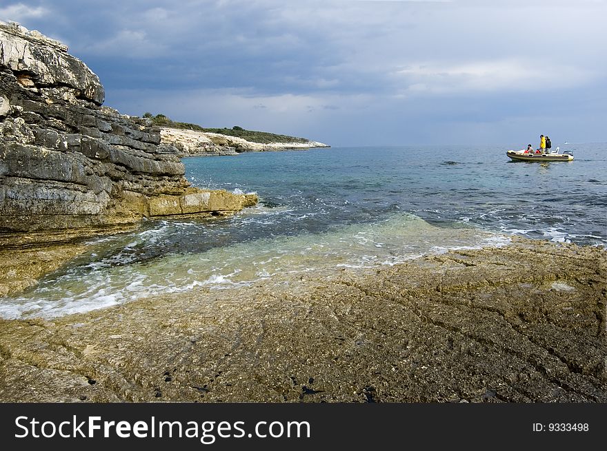 Sea view with boat in croatia in Istria. Sea view with boat in croatia in Istria