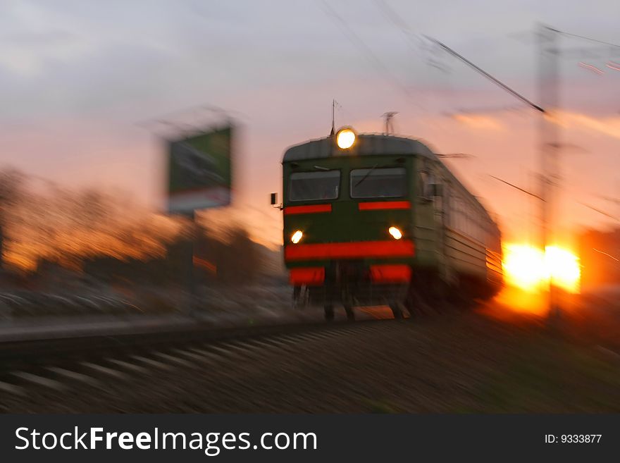 Crazy train on a sunset. Crazy train on a sunset