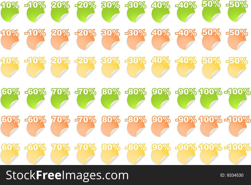 Vector color stickers with text  percent