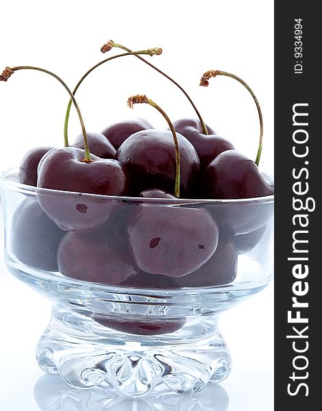 Sweet cherry in glasswares on a table