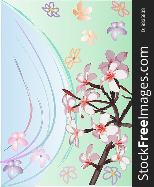 Illustration with a branch of a blossoming tree. Illustration with a branch of a blossoming tree.