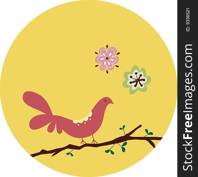 Pink bird with floral in yellow circle