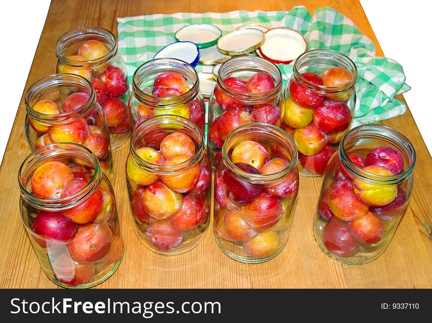 Jars of fruits or food on the table