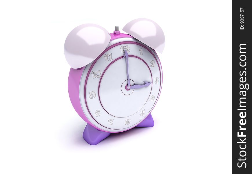 3d render of pink alarm clock showing 3 o'clock