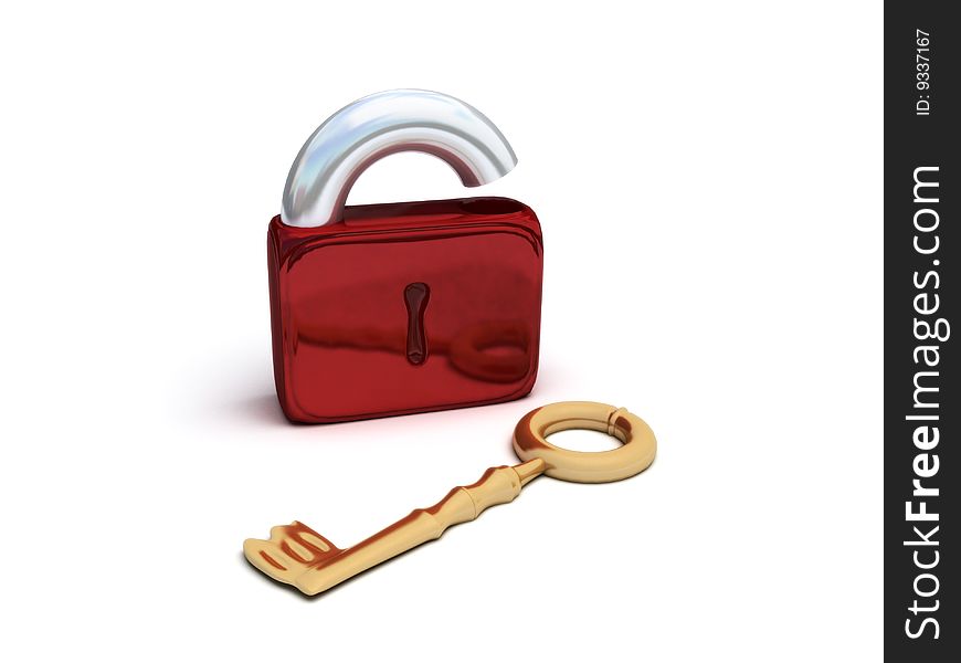 Red Padlock And Golden Key