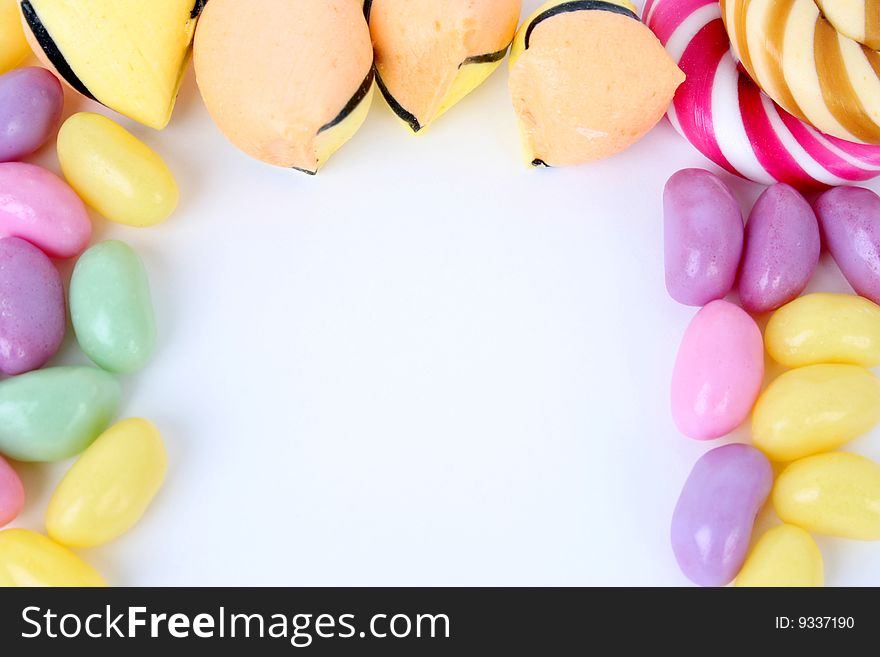 Border created by various shapes and colourful candy. Border created by various shapes and colourful candy