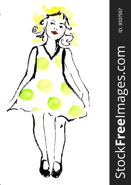 An ink and watercolor illustration of childrenswear fashion. An ink and watercolor illustration of childrenswear fashion.