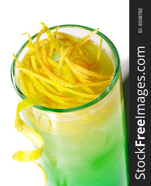 Green Cocktail with Rind of Lemon