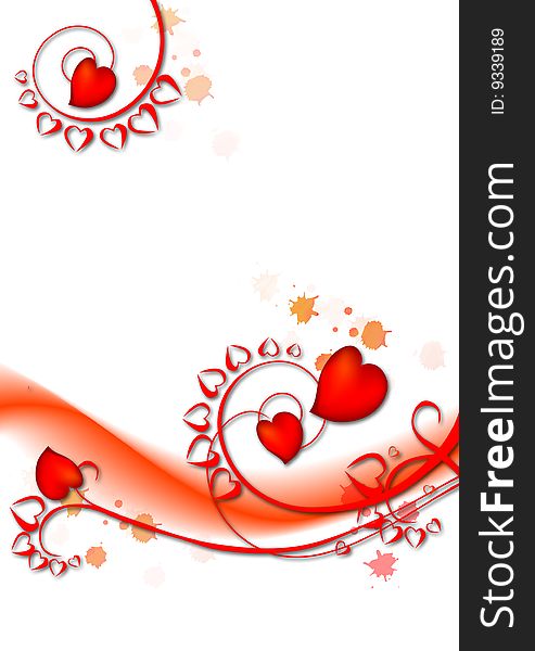Background with red hearts, spots and ribbons. Background with red hearts, spots and ribbons