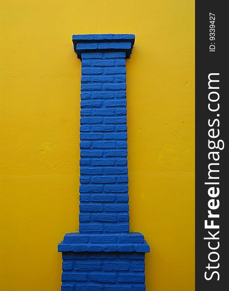 Column of blue colored bricks