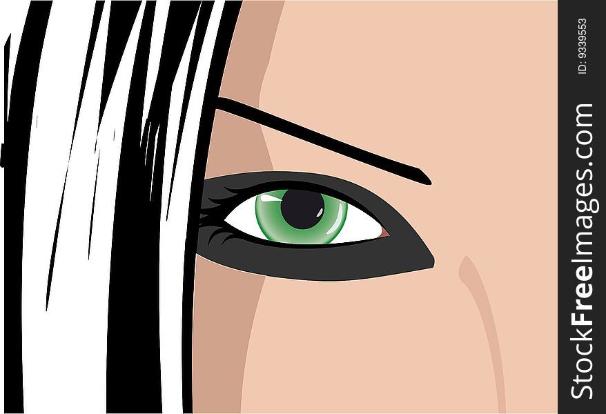 Vector green eye on beautiful face