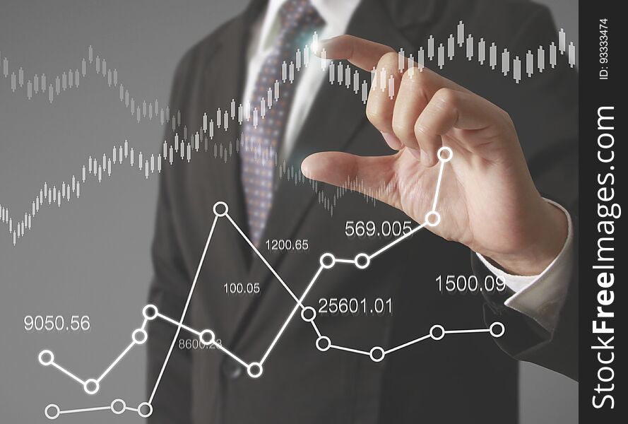 Financial symbols coming from hand