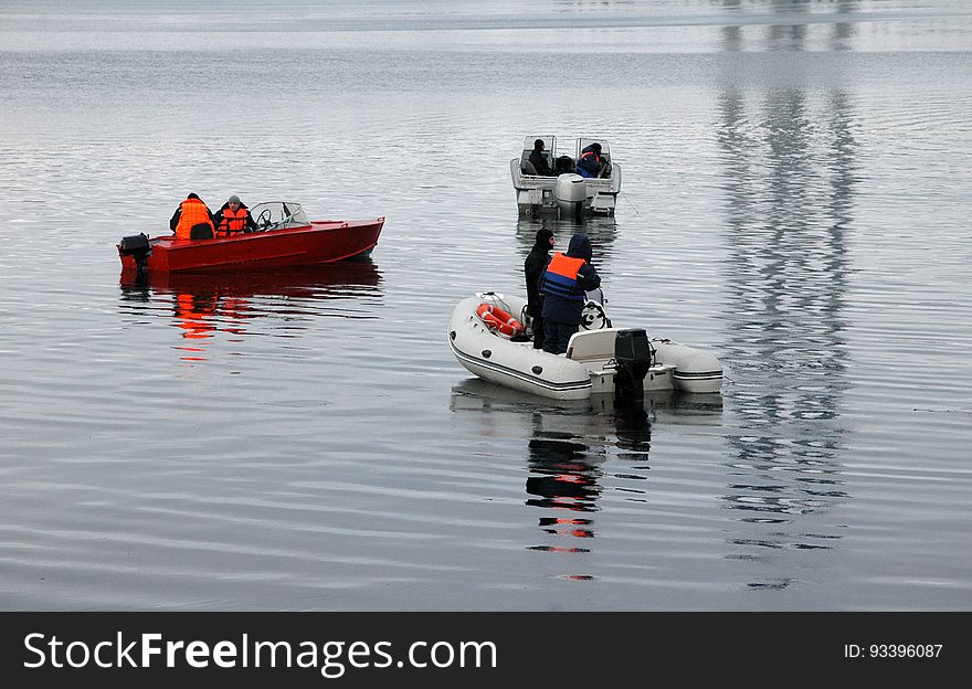 Lifeguards Boats On The Water In Winter