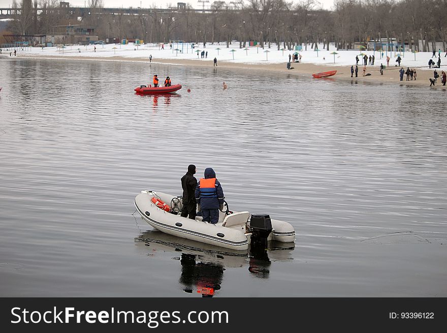 Lifeguards Boats On The Water In Winter