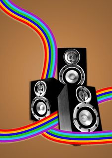 Three Loudspeaker With Retro Flowing Lines Stock Photos Three Loudspeaker With Retro Flowing Lines Stock Photos