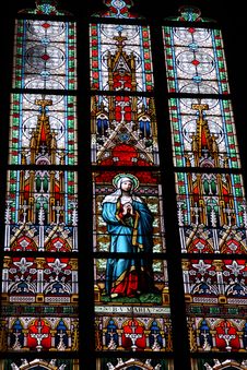 Stained-glass Window In St.Vitus Cathedral Stock Photos Stained-glass Window In St.Vitus Cathedral Stock Photos
