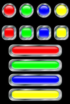 Colorful Buttons on White Background, Red, Yellow Green Blue or