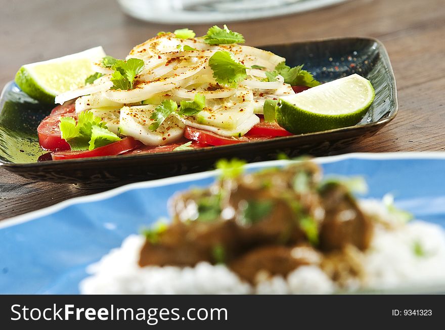 Laccha salad with onion tomato and cucumber. Laccha salad with onion tomato and cucumber