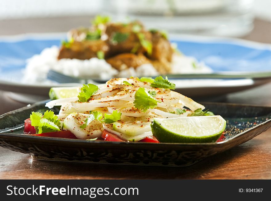 Laccha salad with onion tomato and cucumber. Laccha salad with onion tomato and cucumber