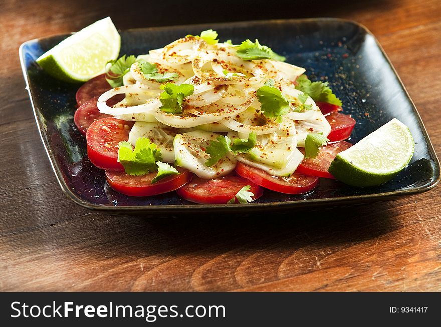 Laccha salad with onion tomato and cucumber. Laccha salad with onion tomato and cucumber