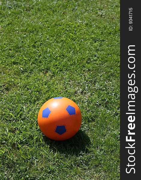 Orange ball lying on the grass. Orange ball lying on the grass.