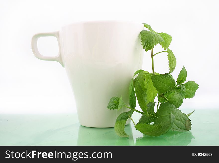 Tea with herbs close-up