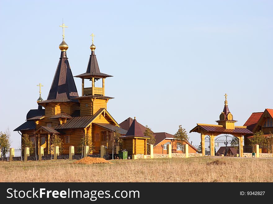 Christian orthodox temple, wooden architecture, Russia. Church of the Archangel Mihail.