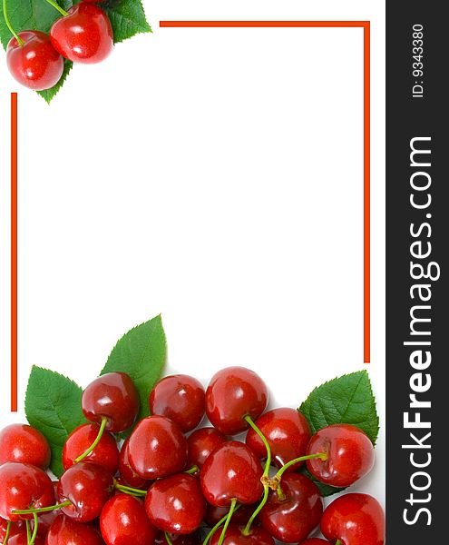 Ripe sweet cherries with copy space