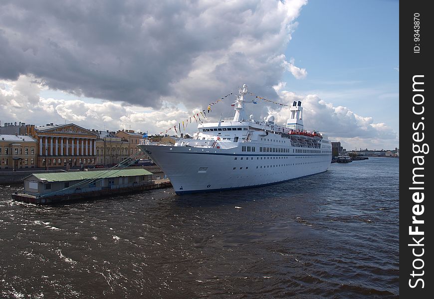 Color photo of the ship is in port. A trip through Europe. Color photo of the ship is in port. A trip through Europe.