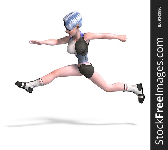 Female scifi heroine jumping over something With Clipping Path over white