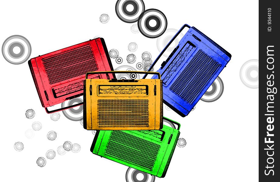 Old colorful vintage retro radio illustration. Old colorful vintage retro radio illustration