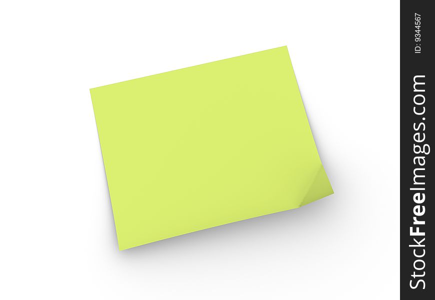 One piece of yellow stick paper on the white background