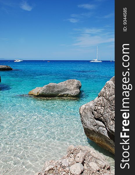 Yachts in the sea (eastern part of Sardinia, Cala Goloritze)