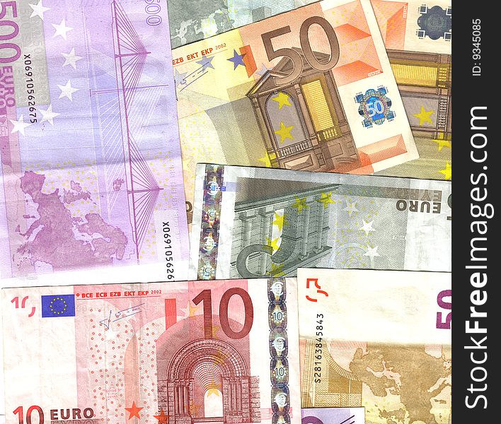 Bunch of euro notes, colorful background