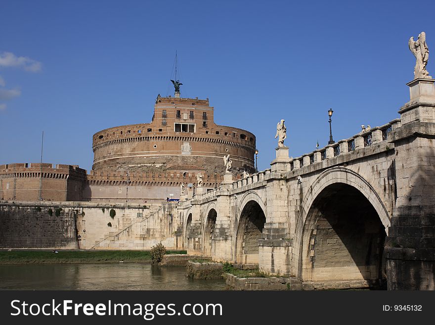 Famous San Angelo bridge and castle in Rome,Italy