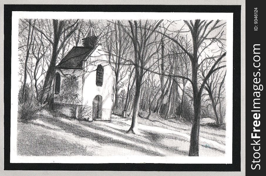 A small country chapel near a forest. A small country chapel near a forest.