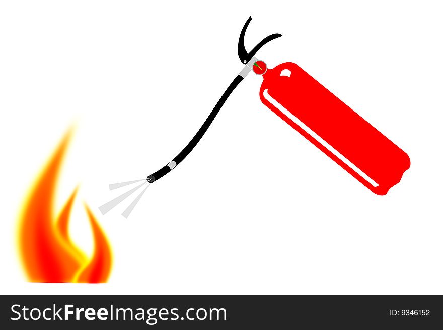 A red fire extinguisher putting out flames
