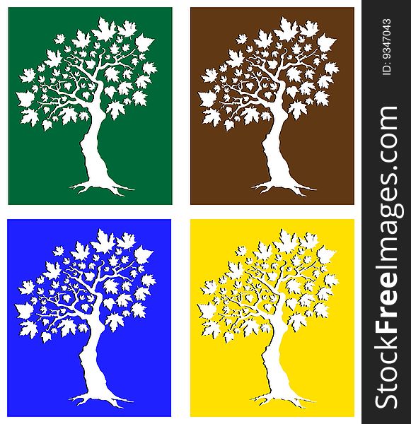 Four colored trees illustration vector