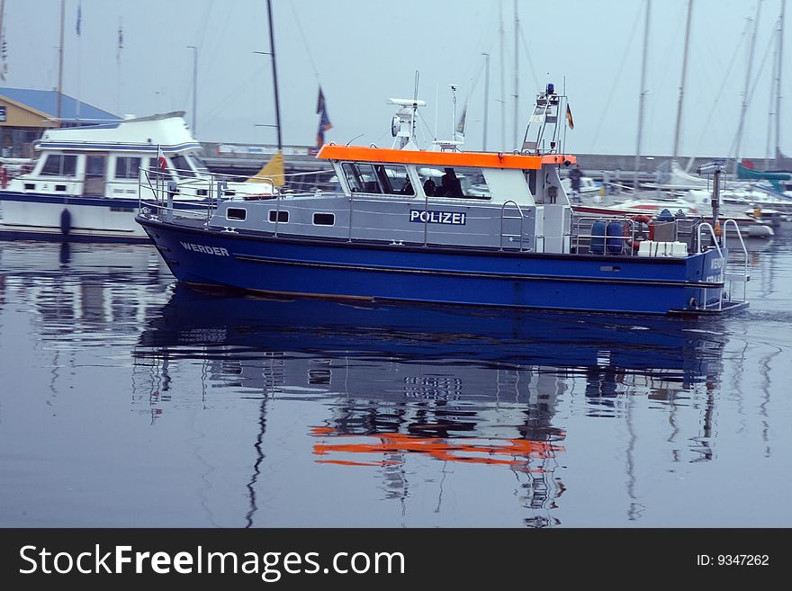 German police boat in the harbour of stralsund