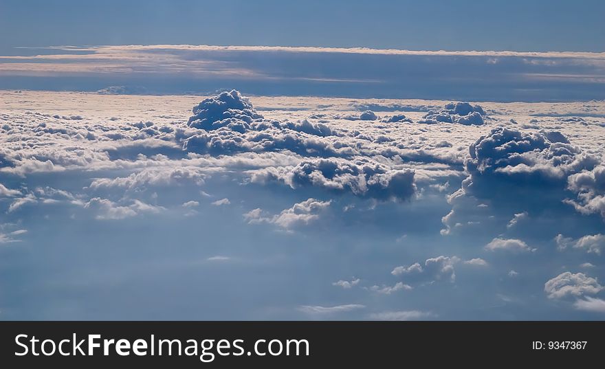 Clouds sky blue plane view