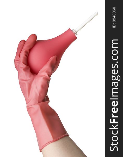 Syringe And Hand In Pink Glove