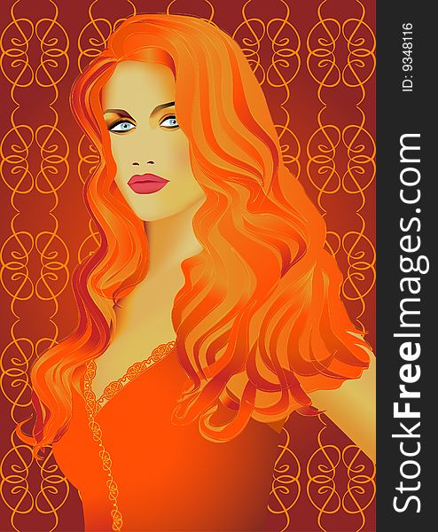 Beautiful redheaded girl on the brown background