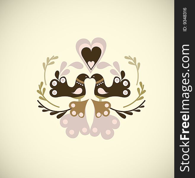 2 cute valentine's bird with floral decoration