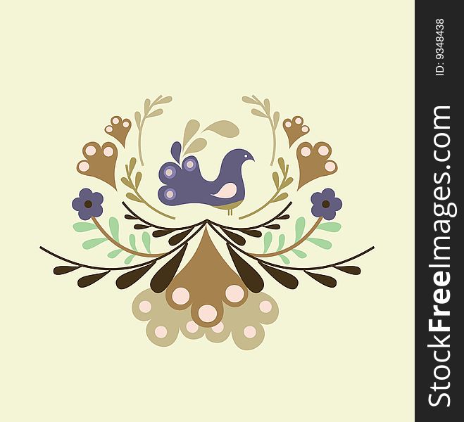 Sweet decorative bird with flower and leaves. Sweet decorative bird with flower and leaves